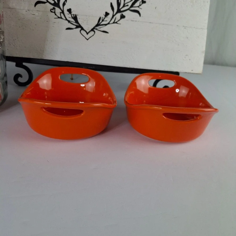 Rachael Ray Orange Stoneware 12 oz Ramekins Set of 2 G014 Oven Safe Bowls